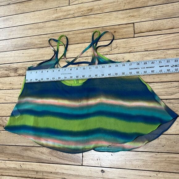 SOPRANO Green Blue Sheer Criss Cross Strap Camisole Colorful Stripe Button S Y2k - Picture 7 of 11
